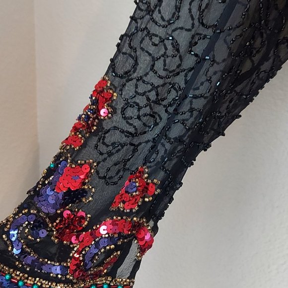 Unbelievable Vintage 80s Morgan Taylor Evening Ware Sequins and Beaded Silk Mini - Picture 7 of 10